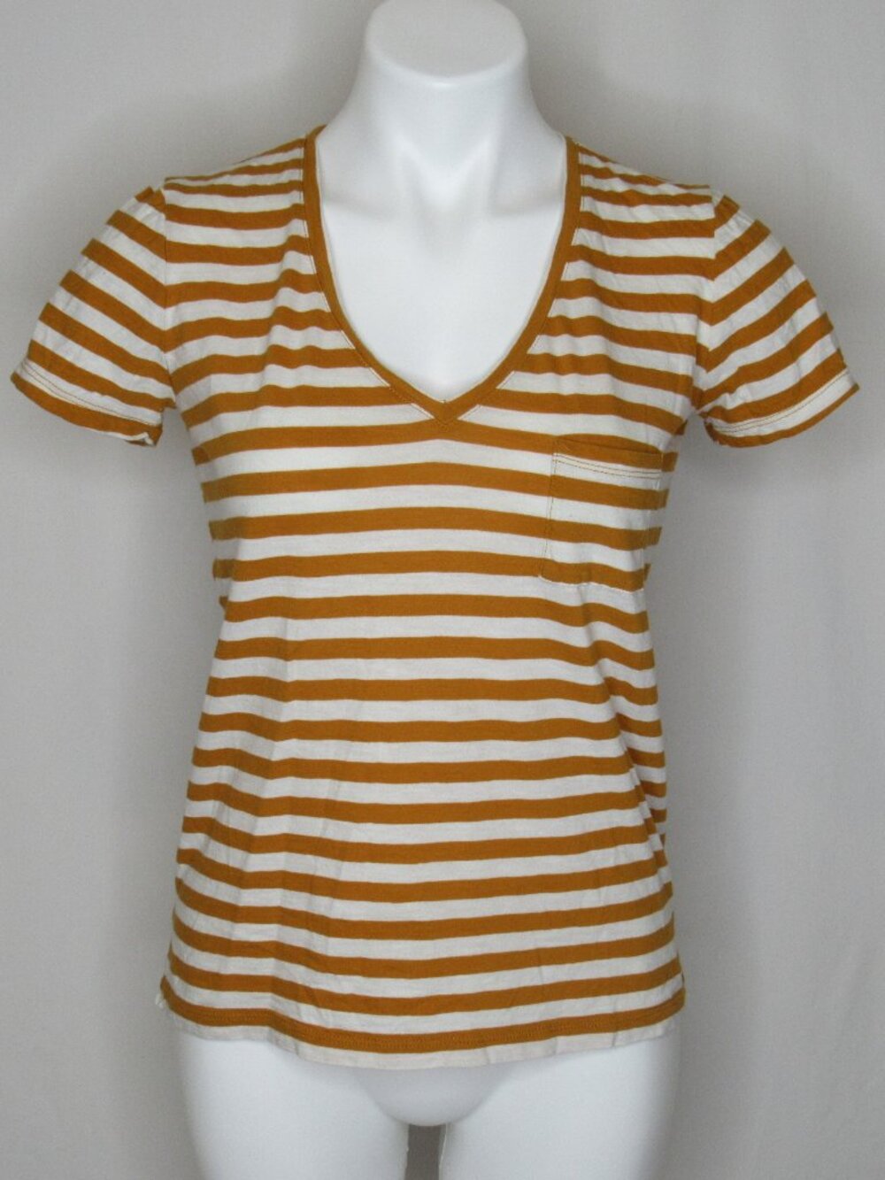 Madewell Burnt Orange Whisper Cotton V-Neck Stripe Tee Women's S Small